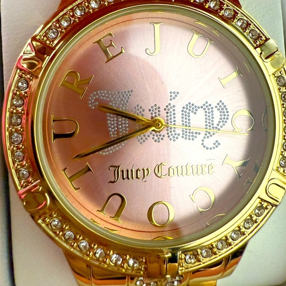Juicy Couture Los Angeles NWT Statement Gold Pink Face Bling Rhinestone Watch - Picture 2 of 8